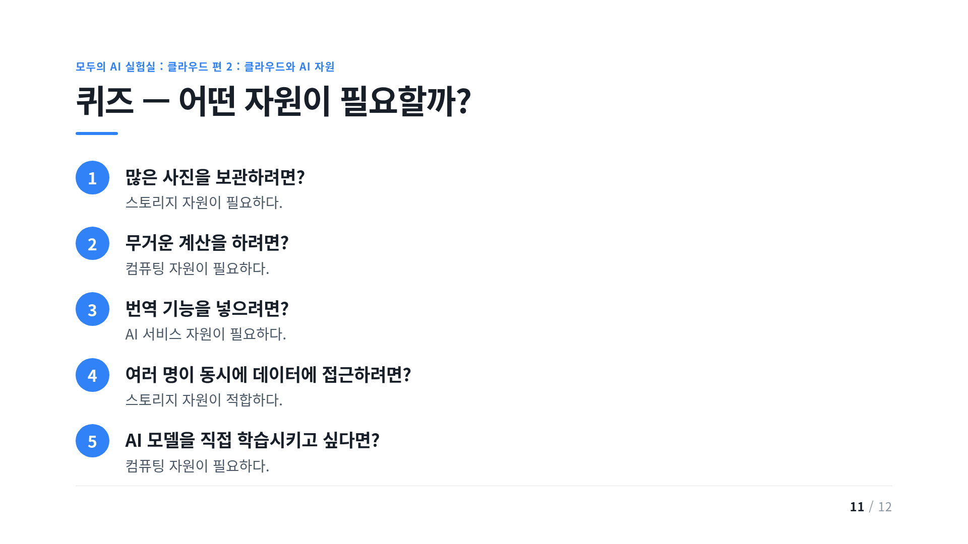 퀴즈 — 어떤 자원이 필요할까?