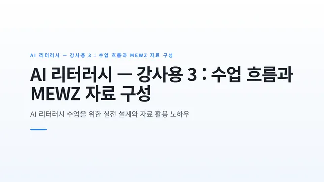 AI 리터러시 — 강사용 3 : 수업 흐름과 MEWZ 자료 구성