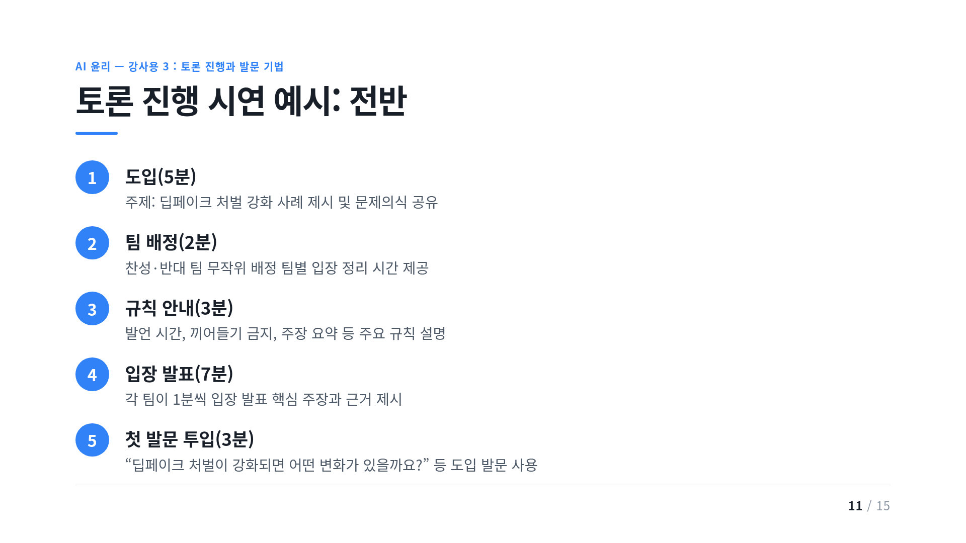 토론 진행 시연 예시: 전반