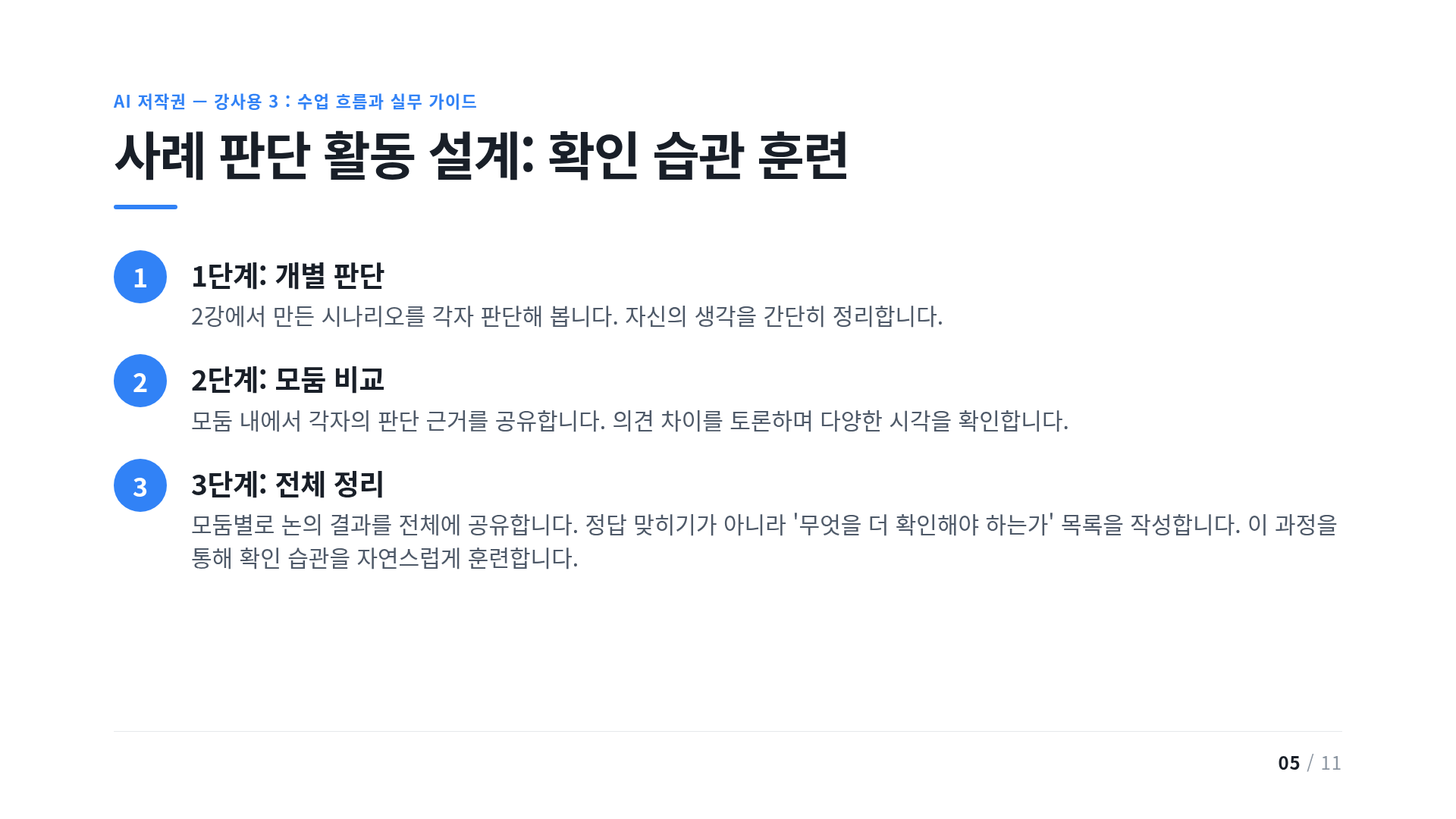 사례 판단 활동 설계: 확인 습관 훈련