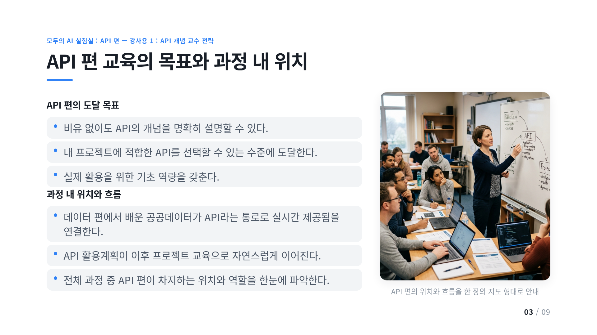 API 편 교육의 목표와 과정 내 위치