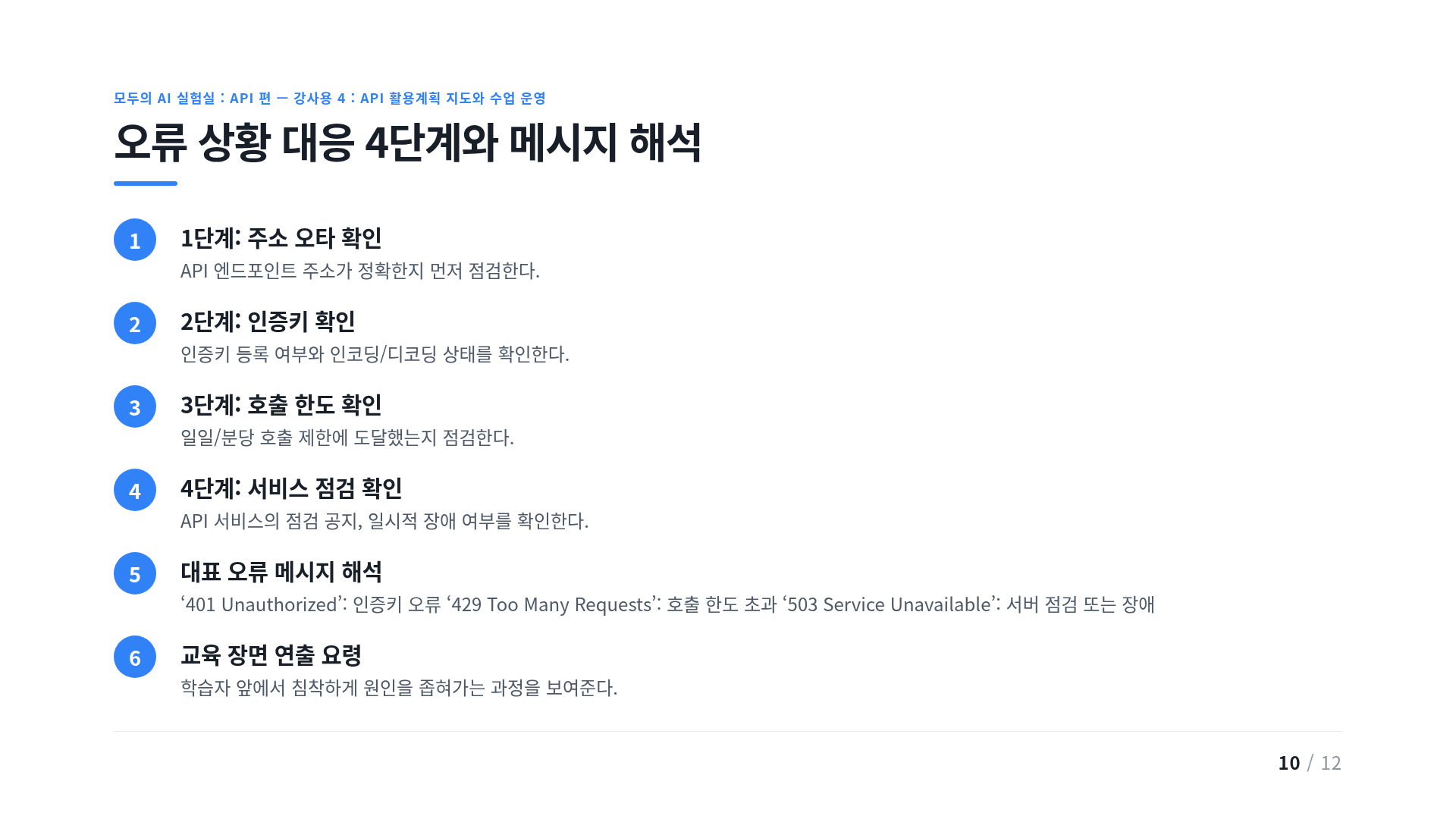 오류 상황 대응 4단계와 메시지 해석