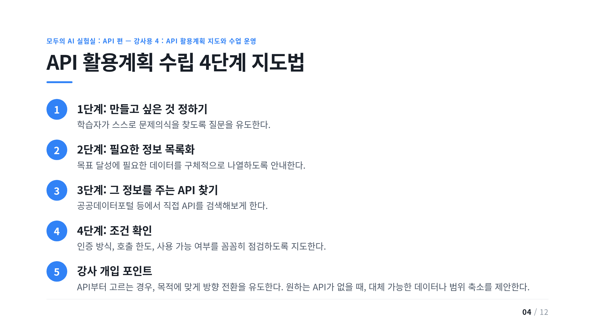 API 활용계획 수립 4단계 지도법