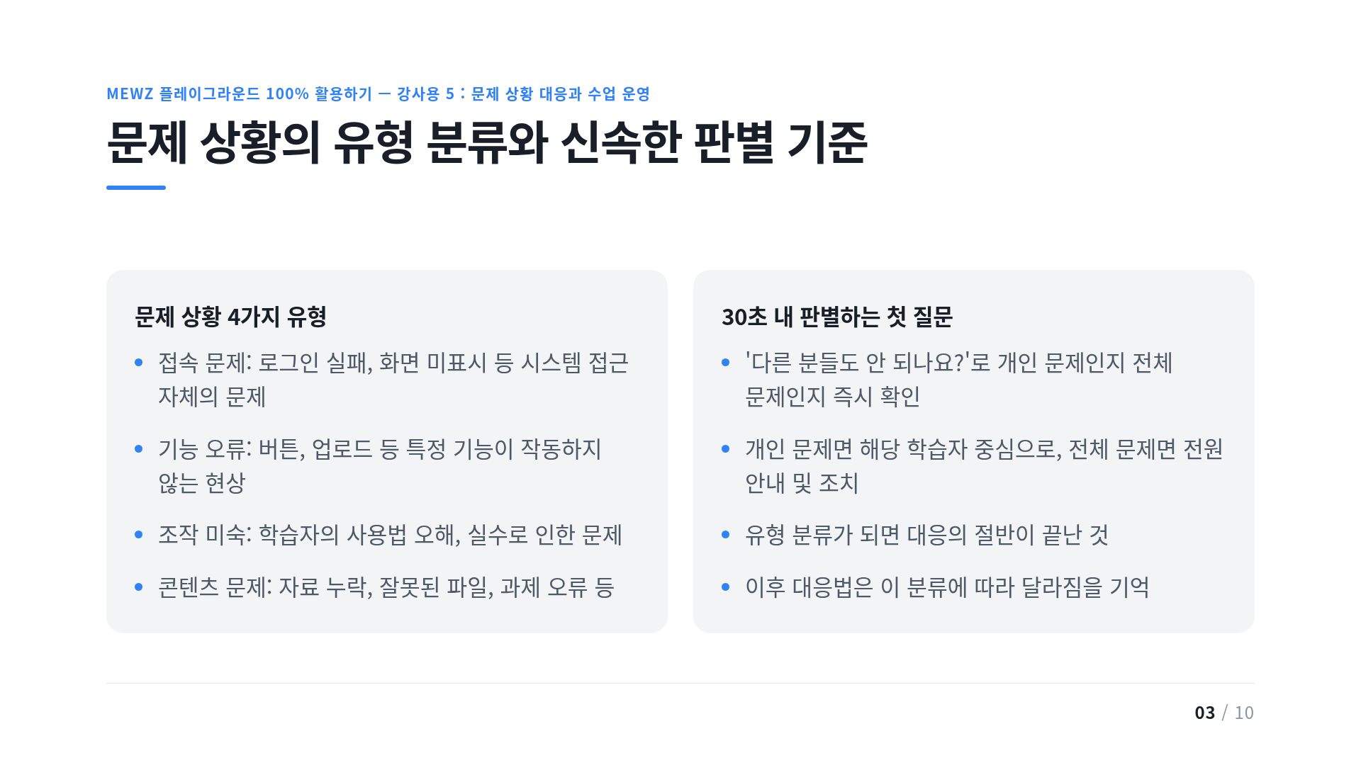 문제 상황의 유형 분류와 신속한 판별 기준
