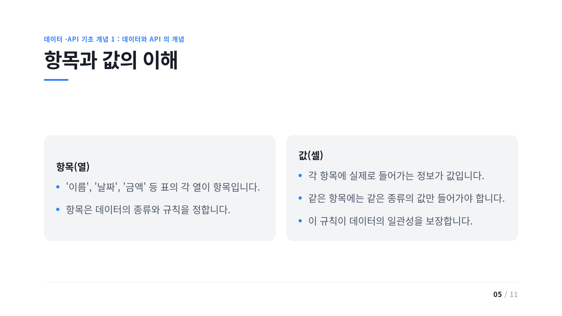 항목과 값의 이해