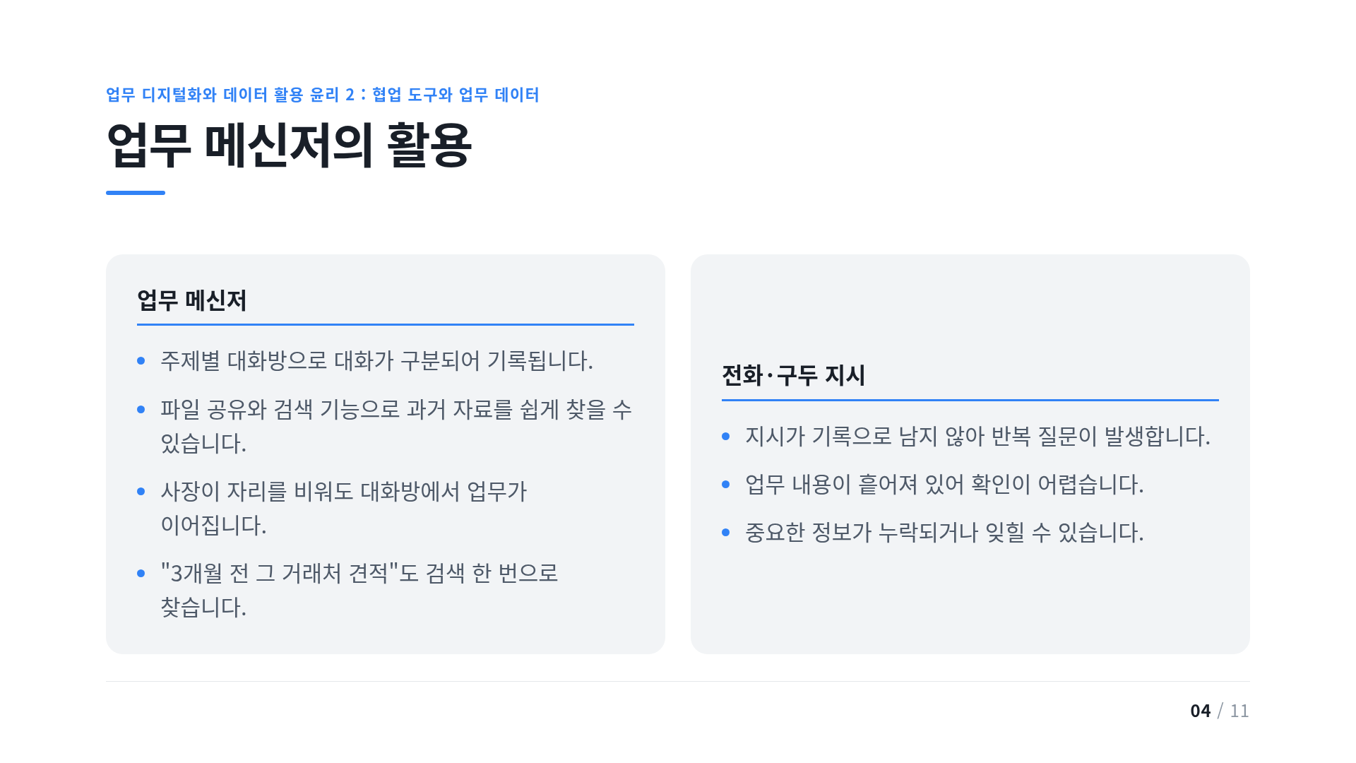 업무 메신저의 활용