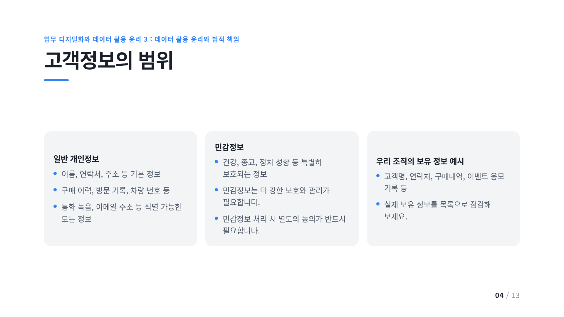 고객정보의 범위