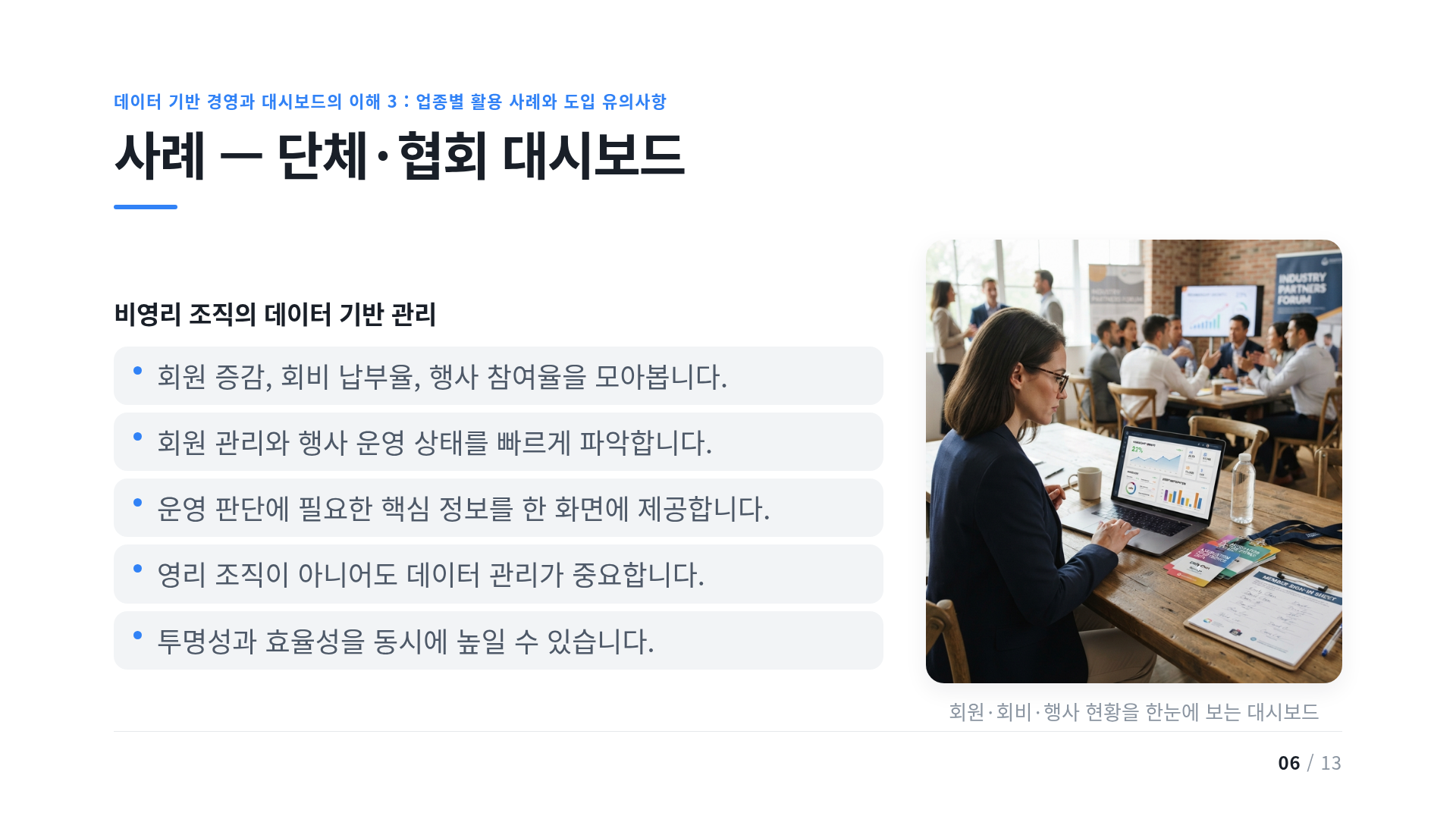 사례 — 단체·협회 대시보드